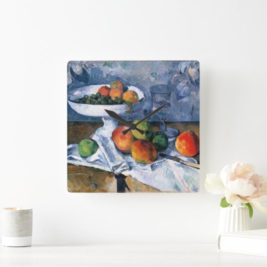 フルーツ皿が付いている静物画 スクエア壁時計 (ホーム)