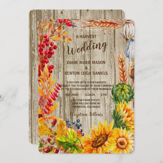 フルーツ素朴とフラワーハーベスト結婚式招待状 招待状 (正面/裏面)