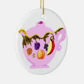 フルーツ葉パターンティーポット&ティーカップオーナメント セラミックオーナメント (右)