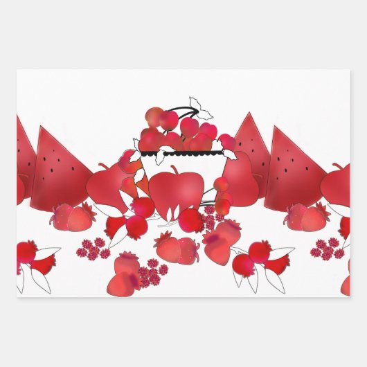 フルーツ赤と白品揃え ラッピングペーパーシート (正面)