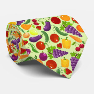 フルーツ野菜のタイル模様を混ぜた模様 ネクタイ