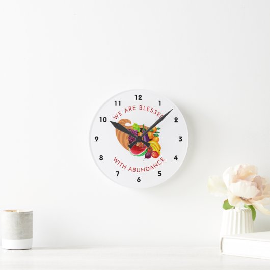 フルーツ野菜コルヌコピアやる気を起こさせる引用文 ラウンド壁時計 (ホーム)