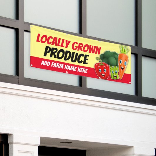フルーツ野菜スタンドにファーム名を追加 横断幕 (ビルの外側)