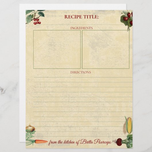 フルーツ野菜パーソナライズされたレシピレターヘッド (正面/裏面)