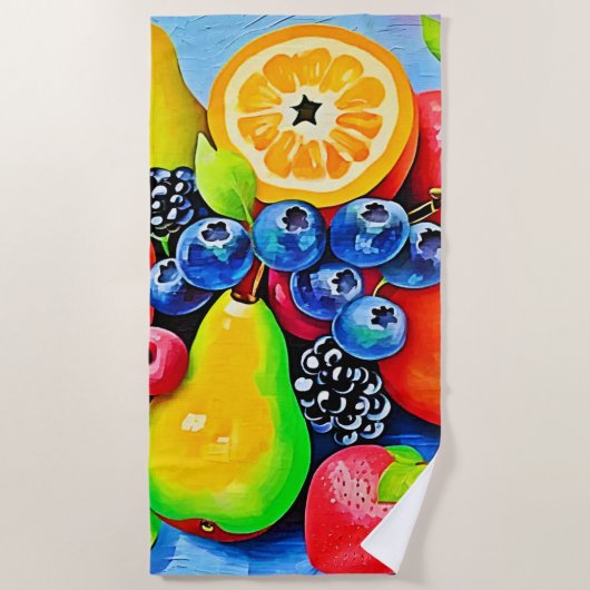 フルーツ鮮やかの静物生活 ビーチタオル (正面)