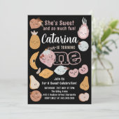 フルーツ1歳誕生日招待状、編集可能なフルーツ 招待状 (スタンド正面)