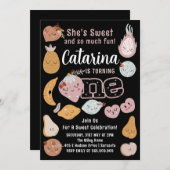 フルーツ1歳誕生日招待状、編集可能なフルーツ 招待状 (正面/裏面)