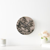 フルーツ1860年が付いている静物画(セピア色の写真) ラウンド壁時計 (ホーム)