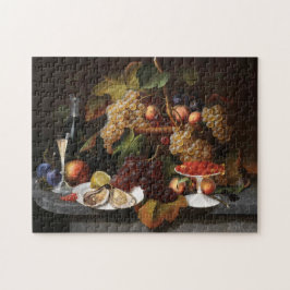 フルーツ、カキ、ワインと一緒に生絵画きる ジグソーパズル