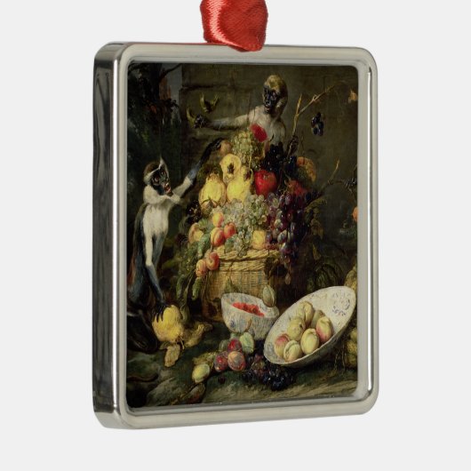 フルーツ(キャンバスの油)を盗んでいる3匹の猿 メタルオーナメント (右)