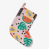 フルーツ：スタイリッシュヴィンテージパターンデザイン。 スモールクリスマスストッキング (正面 (吊り時))