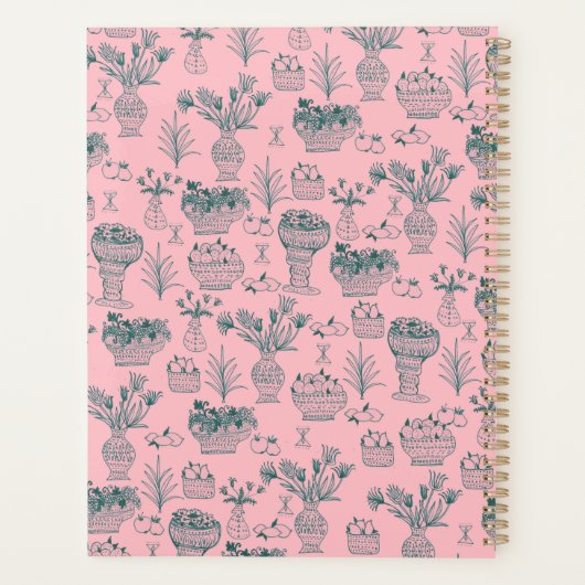 フルーツ&フラワーパターン開花フローラピンクカスタム色 プランナー手帳 (裏面)