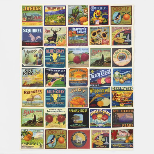 フルーツ&フードラベルパッチワークフリースブランケット フリースブランケット (正面)