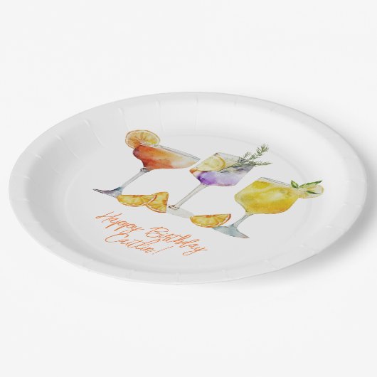 フルーティカクテルドリンク誕生日 ペーパープレート (アングル)