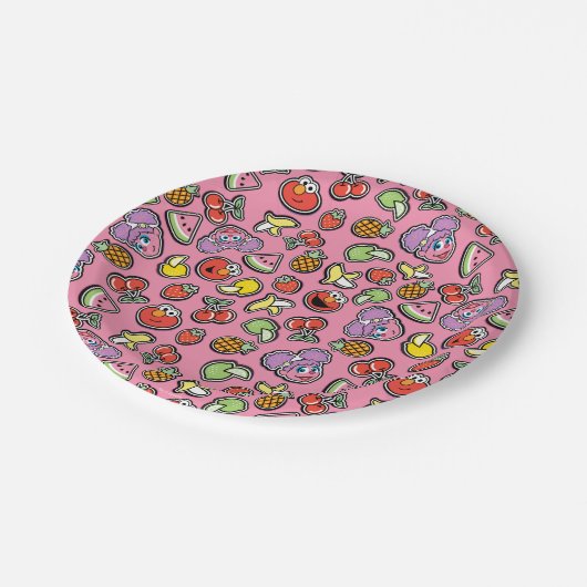 フルーティステッカーのエルモとアビーカダビーのパターン ペーパープレート (アングル)