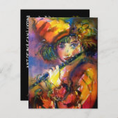 フルーティストの肖像 ヴェネツィアンマスカレードミュージック インビテーションポストカード (正面/裏面)