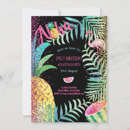 フルーティトロピカルバースデーパーティー招待状フラミンゴ 招待状