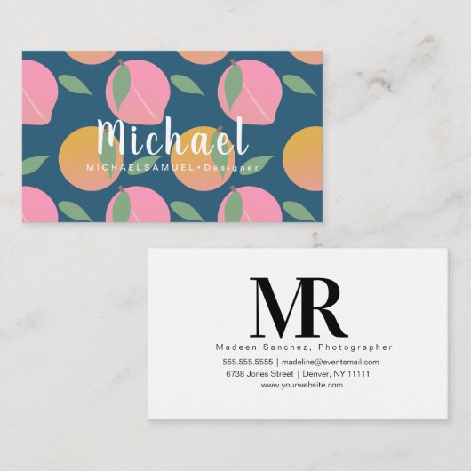 フルーティピーチオレンジインテリアヘアサロンデザイナー 名刺 (正面/裏面)