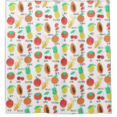 フルーティフラッシュカード韓国フルーツカラフルグルメ シャワーカーテン (正面)