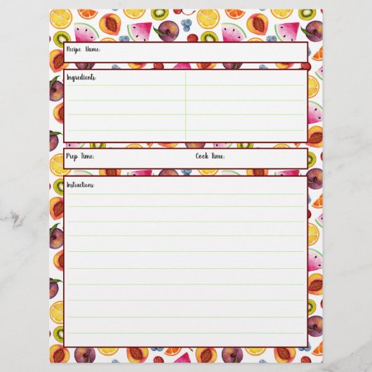 フルーティレシピシート (正面)