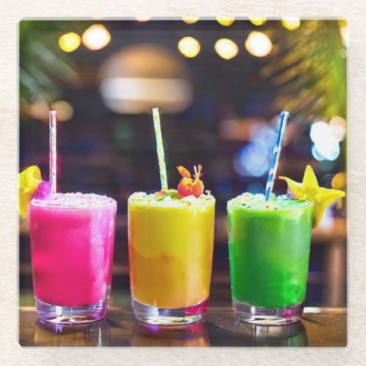 フルーティーなカクテルドリンクのコースター ガラスコースター (正面)