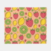 フルーティー壁紙:イチゴ、レモン、キウイ。 フリースブランケット (正面(横))