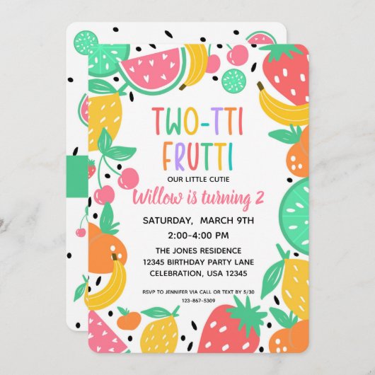 フルーティー女子2回目の誕生日 招待状 (正面/裏面)
