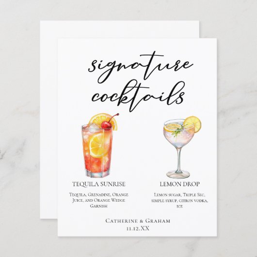 フルーティ庭園の結婚式シグネチャカクテルメニュー (正面/裏面)