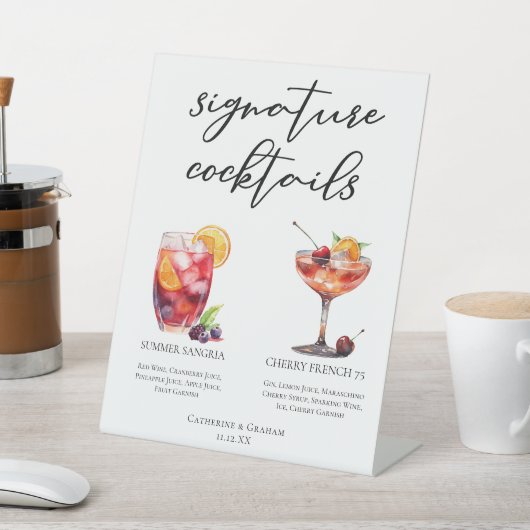 フルーティ結婚のシグネチャカクテルメニュー 台座サイン (インサイチュ)