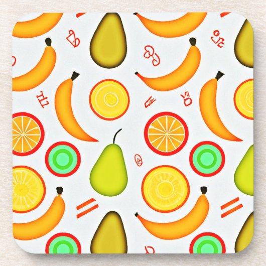 フルーティ鮮やか万華鏡のように千変万化するパターンパターン コースター (正面)