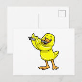 フルートで音楽と戯れるアヒル ポストカード (正面/裏面)