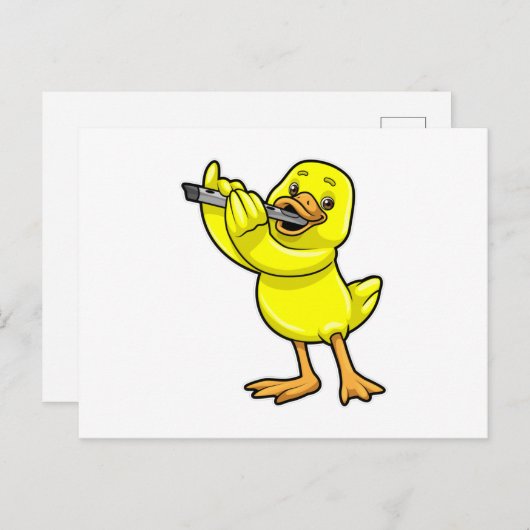 フルートで音楽を奏でるカモ ポストカード (正面/裏面)