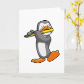 フルートで音楽を奏でるペンギン カード (黄色い花)