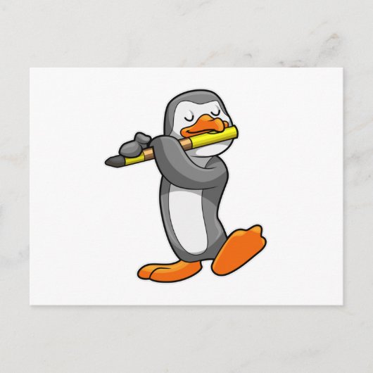 フルートで音楽を奏でるペンギン ポストカード (正面)