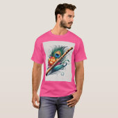 フルートと孔雀芸術的羽Tシャツ Tシャツ (正面フル)