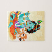 フルートのイラストレーションを遊んでいるKrishnaのインドの神 ジグソーパズル (横)