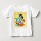 フルートのイラストレーションを遊んでいるKrishnaのインドの神 ベビーTシャツ (正面)