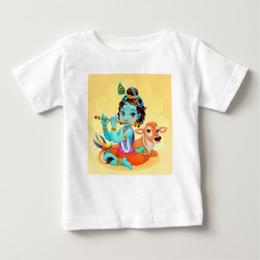 フルートのイラストレーションを遊んでいるKrishnaのインドの神 ベビーTシャツ (正面)