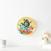 フルートのイラストレーションを遊んでいるKrishnaのインドの神 ラウンド壁時計 (ホーム)