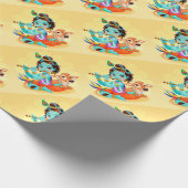 フルートのイラストレーションを遊んでいるKrishnaのインドの神 ラッピングペーパー (角)