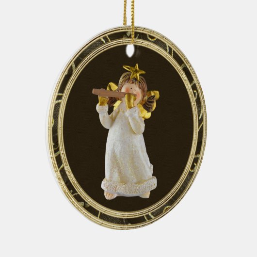 フルートのオーナメントを遊ぶかわいいクリスマスの天使 セラミックオーナメント (右)