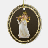 フルートのオーナメントを遊ぶかわいいクリスマスの天使 セラミックオーナメント (左)