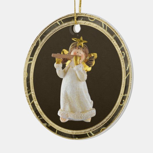 フルートのオーナメントを遊ぶかわいいクリスマスの天使 セラミックオーナメント (左)