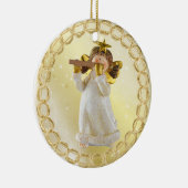フルートのオーナメントを遊ぶかわいいクリスマスの天使 セラミックオーナメント (右)
