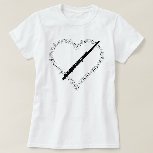 フルートのハートTシャツ Tシャツ (デザイン正面)