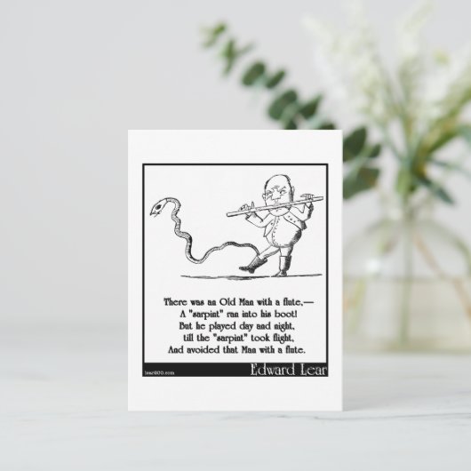 フルートのリメリックを持つエドワード・リアの老人 ポストカード (スタンド正面)
