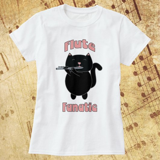 フルートの熱狂的なピンクの黒猫 Tシャツ