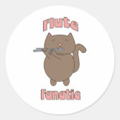 フルートの熱狂的なピンク猫 ラウンドシール (正面)