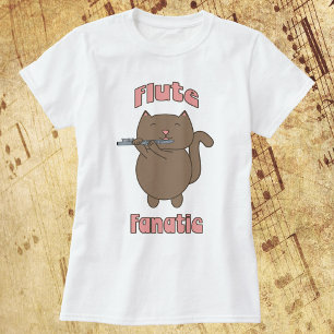 フルートの熱狂的な茶色の猫 Tシャツ