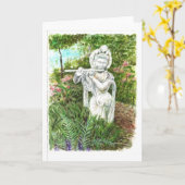 フルートを持つ女性の彫像 カード (黄色い花)